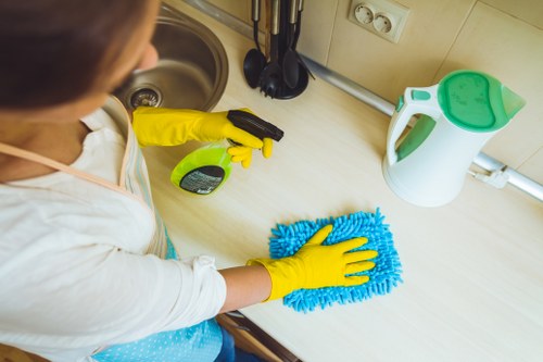 Professional carpet cleaning in progress
