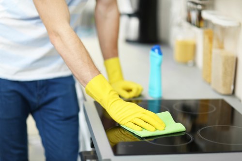 Housekeeping and cable management during professional carpet cleaning